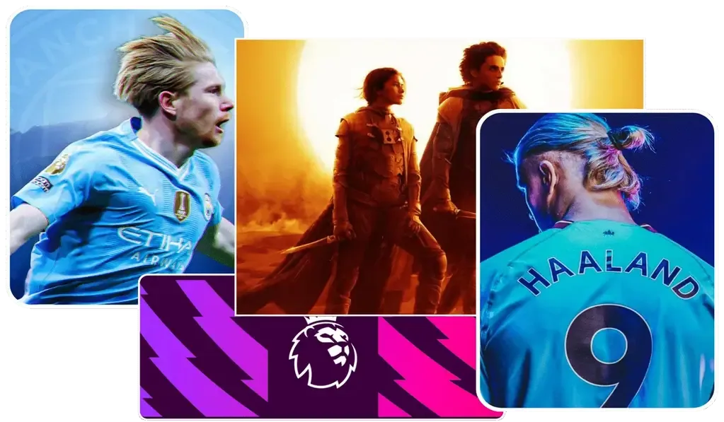 Film and live sports artwork on television screens